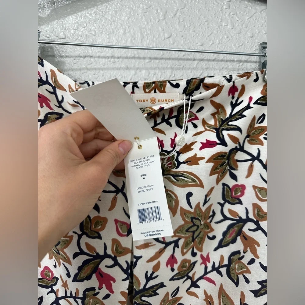 Tory Burch - Cream & Multicolored Floral Print Silk Miniskirt Sz 6 NWT